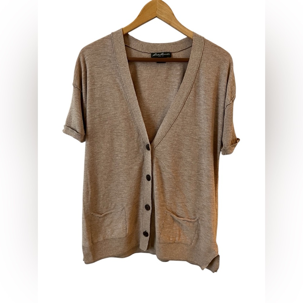 Eddie Bauer Women’s Multi-Textured Short Sleeve 100% Cotton Cardigan Sz:LT